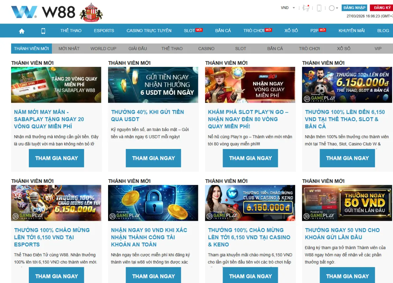 Tổng hợp 1 số chương trình khuyến mãi phổ biến tại W88 trong tháng 3 này